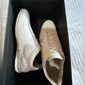 Hugo Boss Men’s White and Grey Logo Leather Sneaker